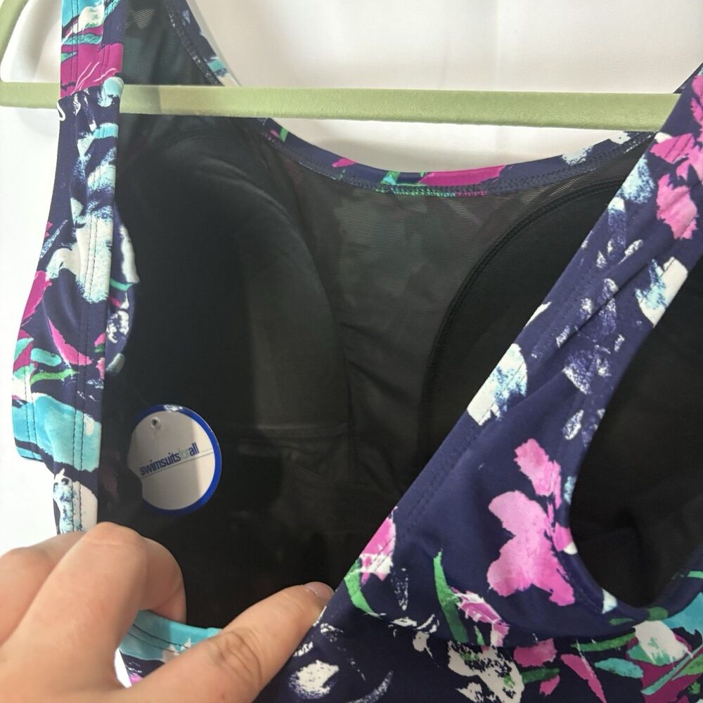 Swimsuits For All One Piece Swim Dress Navy Purple Floral Plus Sz 22 Multicolor - Picture 5 of 8